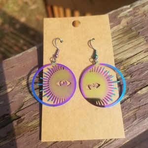 Sun Face with Eye Color changing Rainbow Stainless Steel Earrings